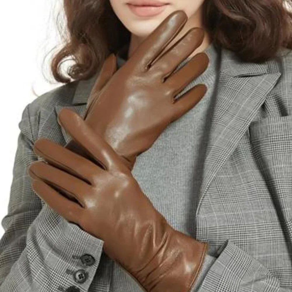 Women's Winter Leather Touchscreen Lambskin Pure Genuine Leather Gloves